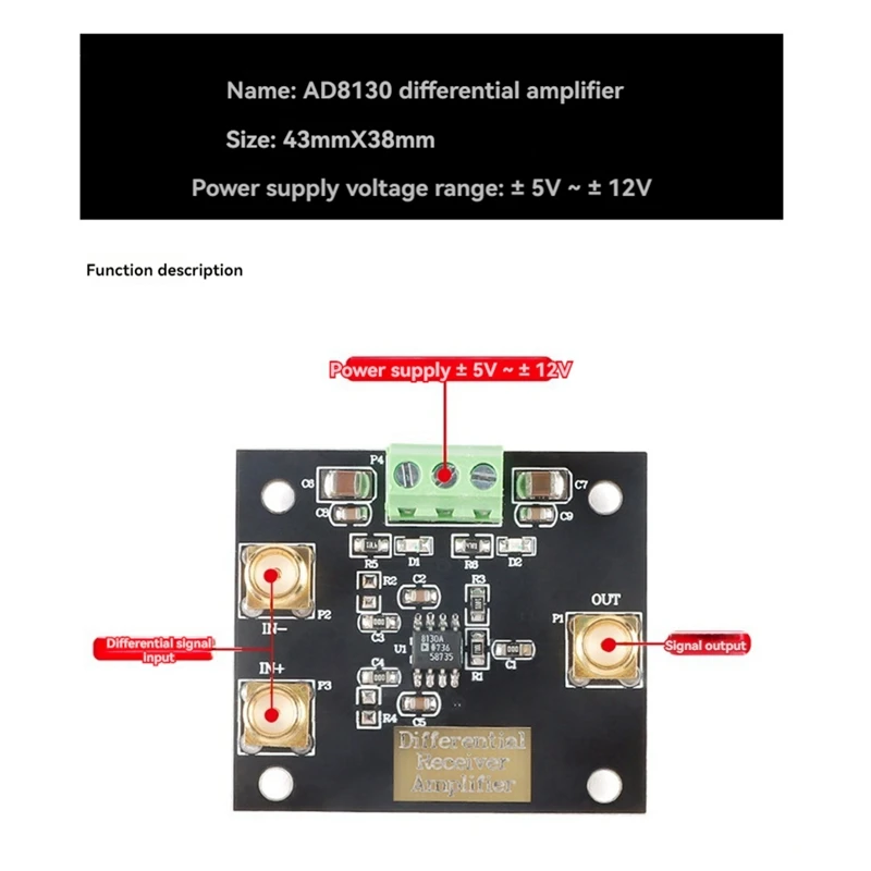 AD8130 Differential Receiver Amplifier Board Module Single-Ended Common Mode Rejection Ratio Low Noise Distortion Board