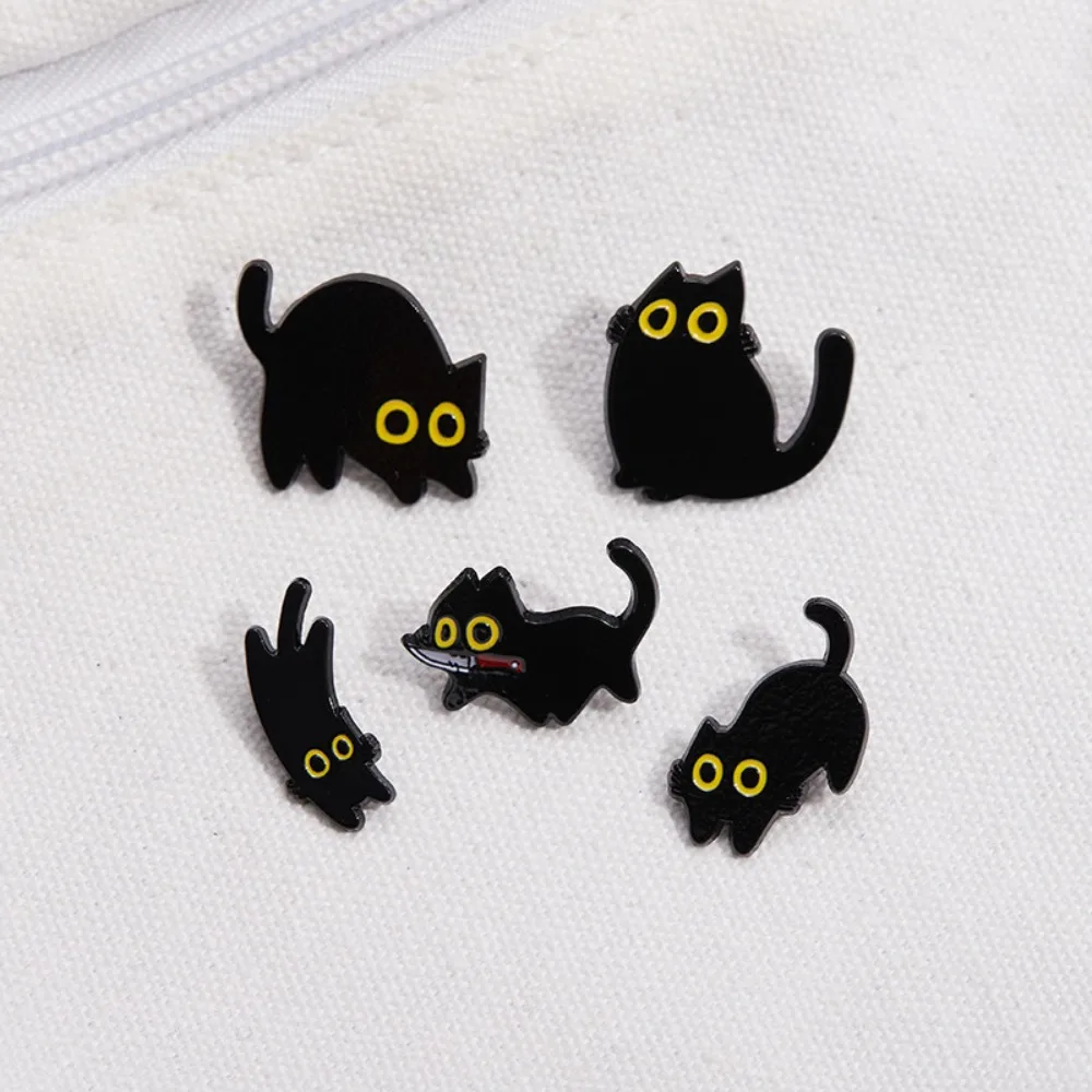 Decorate Black Cat Brooch Kid Gift Funny Animal Black Cat Enamel Pin Cartoon Cute Black Cat Metal Badge Clothing Accessories