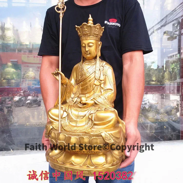 GOOD BUDDHA HOME Temple Niches Buddhism Jiuhua Mountain Dizang pusa Ksitigarbha Golden body Buddha Brass statue -48CM large huge