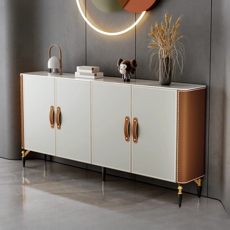 

Light luxury saddle leather solid wood dining side cabinet simple modern aisle against the wall entrance storage tea cupboard