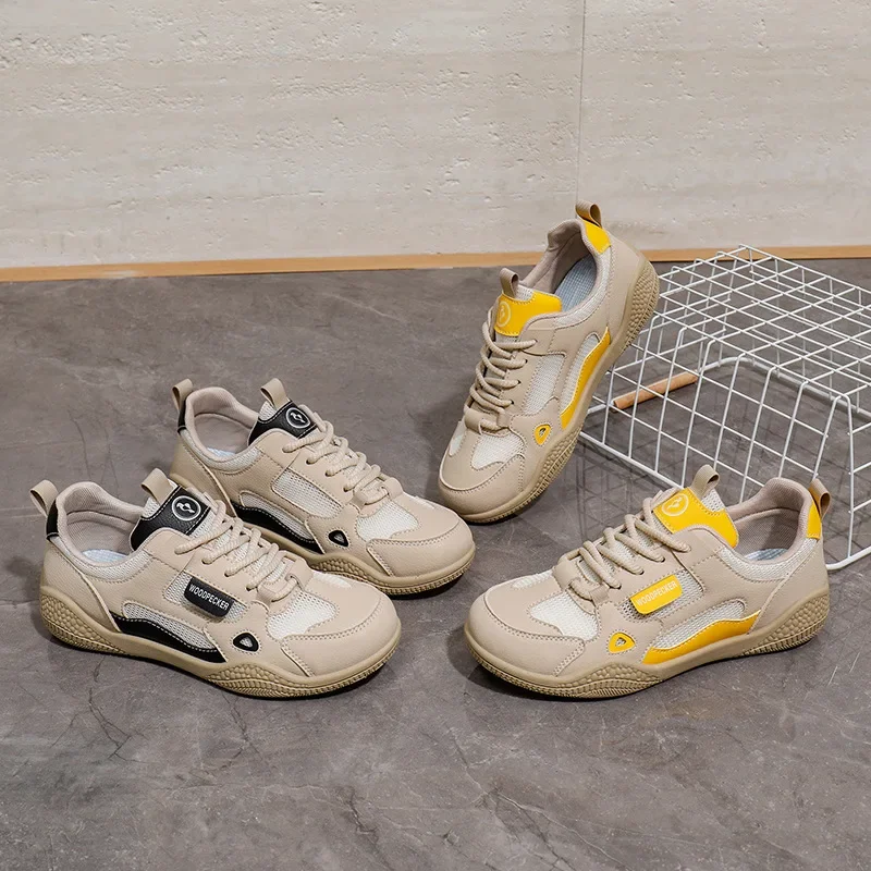 Women's outdoor casual shoes Fashion leather breathable sports shoes Walking non-slip comfortable skateboard