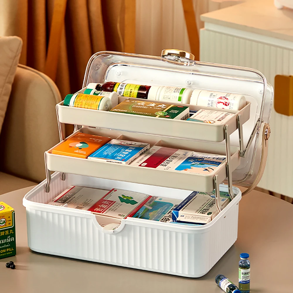 3 Layers Large Medicine Storage Box White Foldable Pills Box Organizer Household First Aid Kit Pillboxes Portable Pill Case Gift