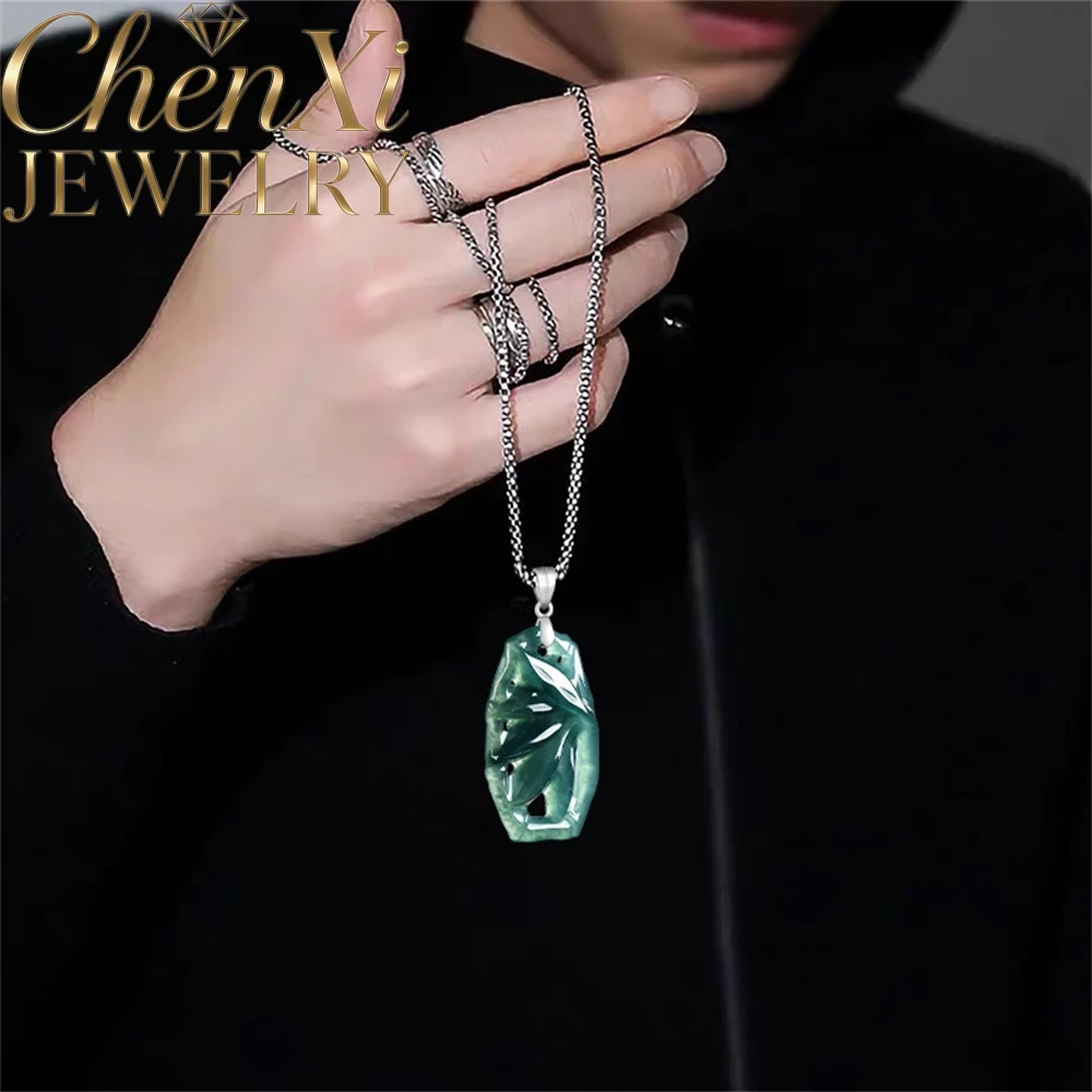 High-end S925 Silver Set With Natural A-Grade Jadeite Blue Water Ice Type Hollowed-Out Bamboo Joint Pendant FashionJewelry Gift