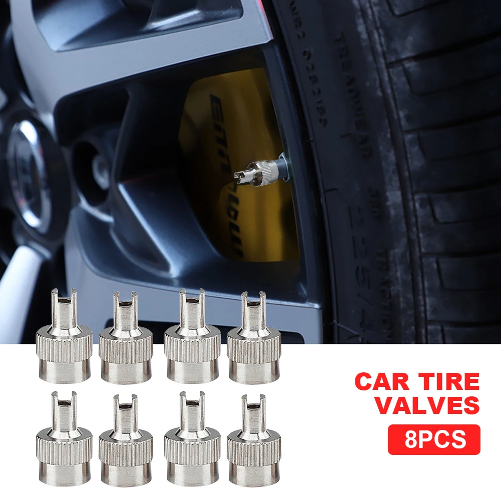 8Pcs Wheel Tire Valve Lid Cover Leak-proof Tire Valve Stem Cap Copper Slotted Head Stem Cover Auto Repair Parts