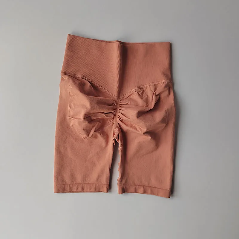 Pfirsichfarbene Fitness-Shorts mit hoher Taille, schnelltrocknend, atmungsaktiv, für das Training, Po-Lifting, eng anliegende Sport-Yoga-Dreiviertelhose – Detail 16