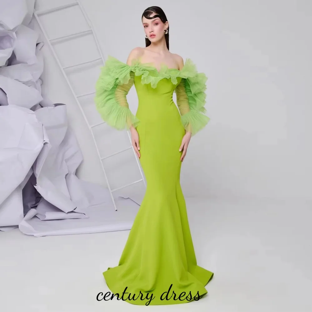 Customized Boat-neck Backless Prom Dress Mother Of The Bride Three Quarter Charming Ruffle Party Dress Women Evening Gown