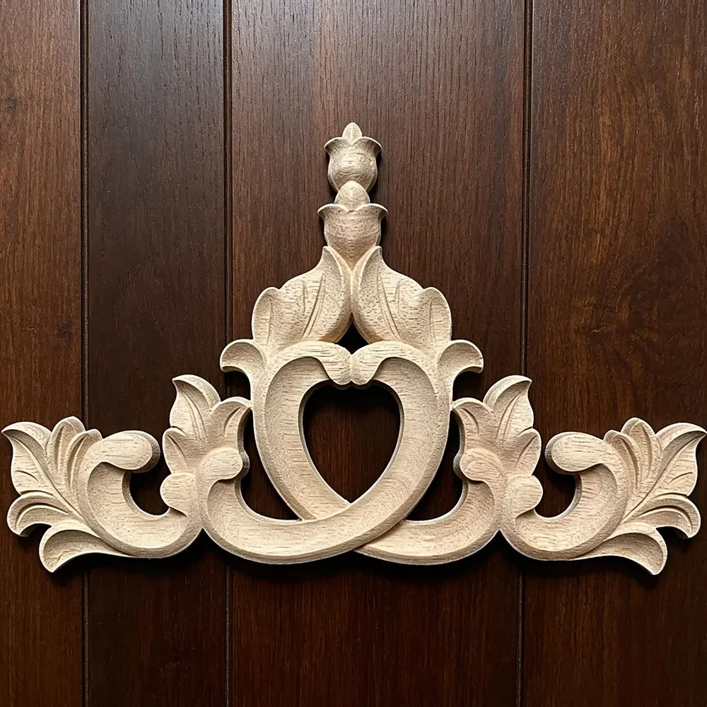 30cm Woodcarving Decal Corner Applique Frame Door Decorate Wall Furniture Wooden Miniature Flower Living Room Furniture Decor