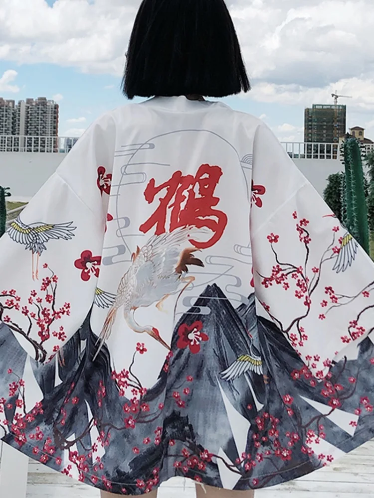 Kimono à motif de grue, cardigan à processus d'impression 3D, tissu de haute qualité, peau douce et confortable, mode estivale, nouveau, 2024