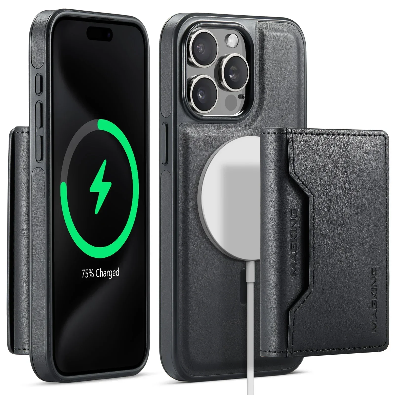 Detachable Premium Magnetic Wallet Case for  iPhone 17 16 15 14 13 12 ProMax RFID Blocking PU Leather with Card Holder