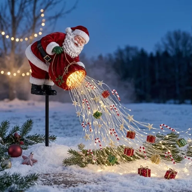 Santa LED Christmas Garden Lights Flowing Light Effect Waterproof Outdoor Illuminated Ornament for Yard Lawn Pathway Holiday