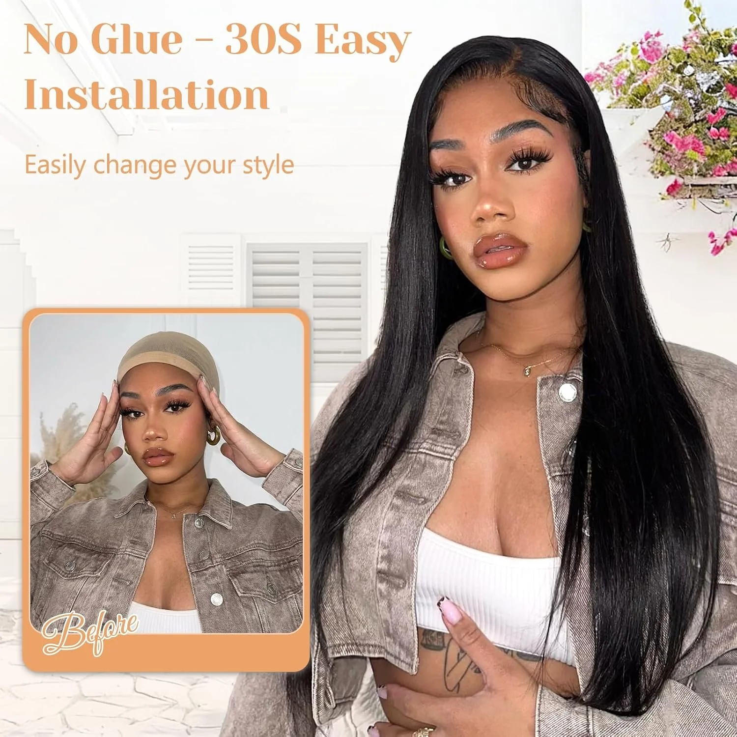 18-46 Inches 7x6 Bone Straight Hair Human Hair Wigs For Black Women 7x6 Wig Pre Plucked 220 Density Wear To Go Remy Hair