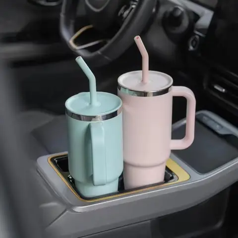New Reusable Silicone Straws Large Diameter Straw Cleaning Brush Press In Straw Long Straw Drinking Straws for 40oz Travel Mug