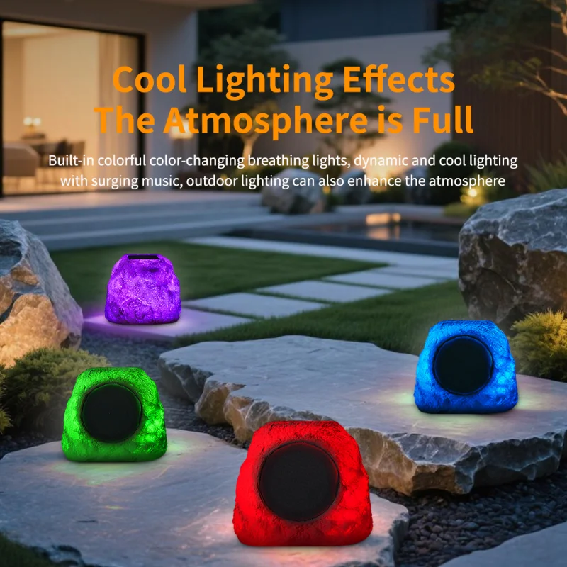 زوج من مكبرات الصوت RGB Color Rock Boomboxs المقاومة لتسرب الماء TWS Bluetooth5.3 قابلة للتحويل شحن لاسلكي يعمل بالطاقة الشمسية بمساعدة للفناء #1