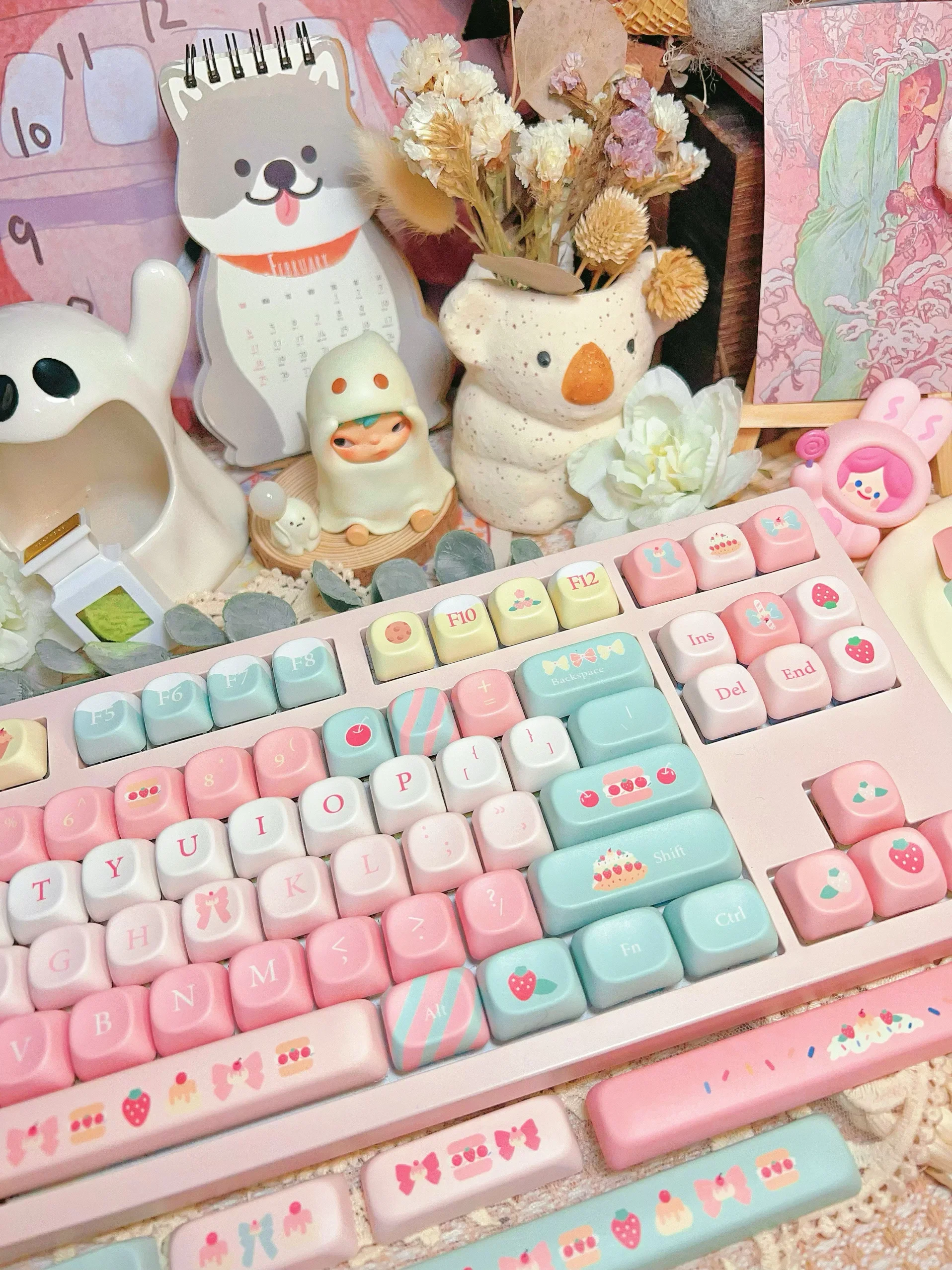 B-M Strawberry Dessert House Keycaps Original Keycaps Cute Original