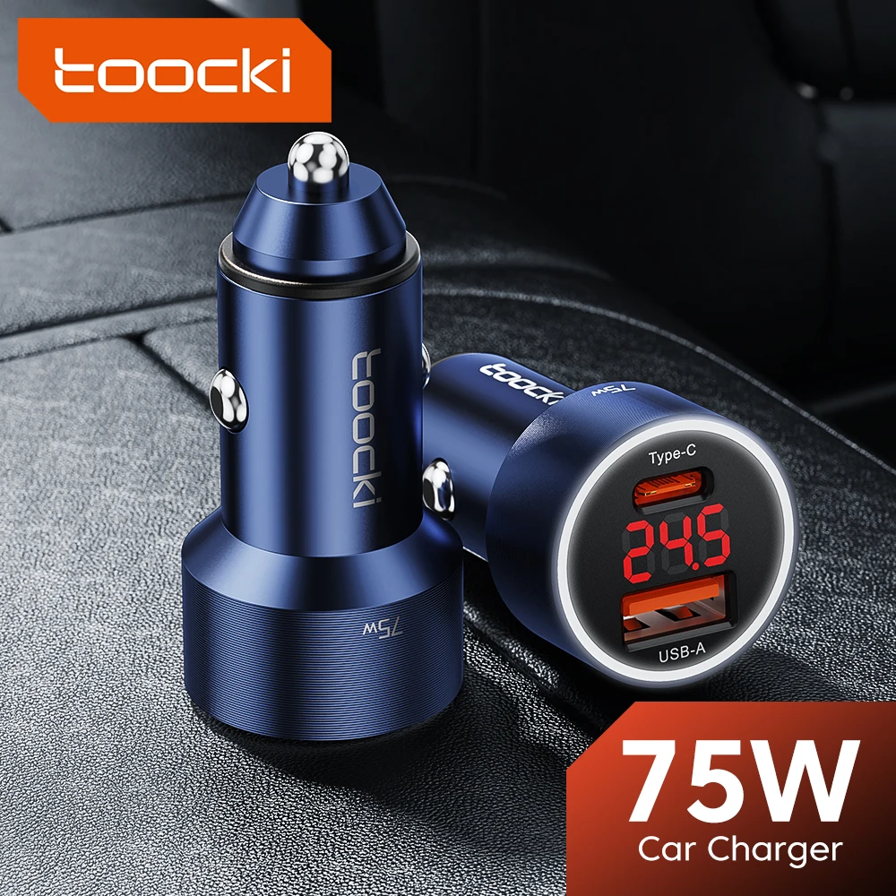 Toocki 75W USB Car Charger Data Display PPS 45W Fast Charging USB C Car Phone Charger for Samsung S24 S23 Xiaomi iPhone 15 14