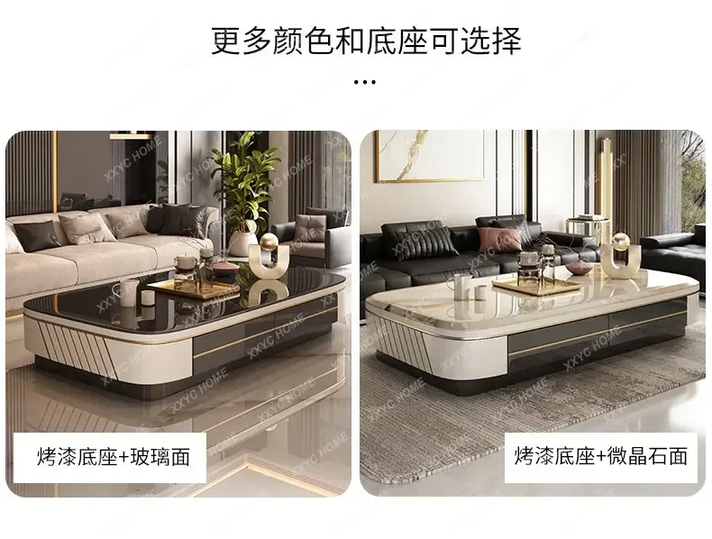 XXModern Luxury Living Room Coffee Table for Small Spaces, Microcrystalline Stone with Solid Wood & Painted Finish