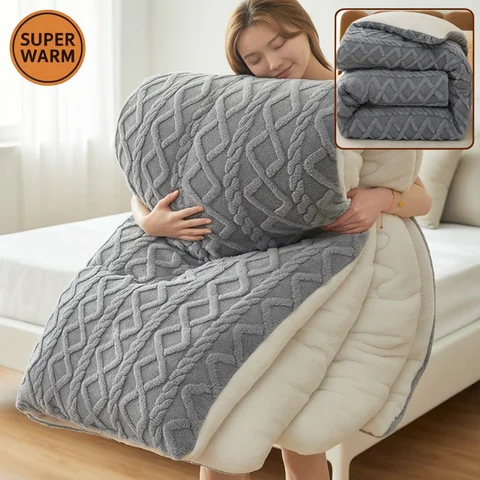 Blanket New Super Thick Winter Warm Blanket for Bed Artificial Lamb Cashmere Weighted Blankets Soft Comfortable Warmth Quilt Comforter