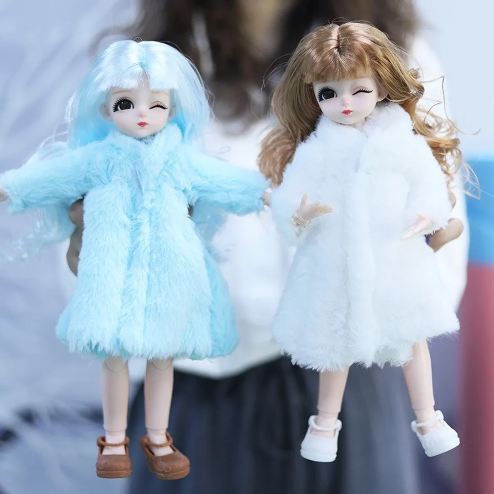 Multicolor 1 Set Long Sleeve Soft Fur Coat Tops Dress Winter Warm Casual Wear Accessories Clothes for Barbie Doll Kids Toy view 5