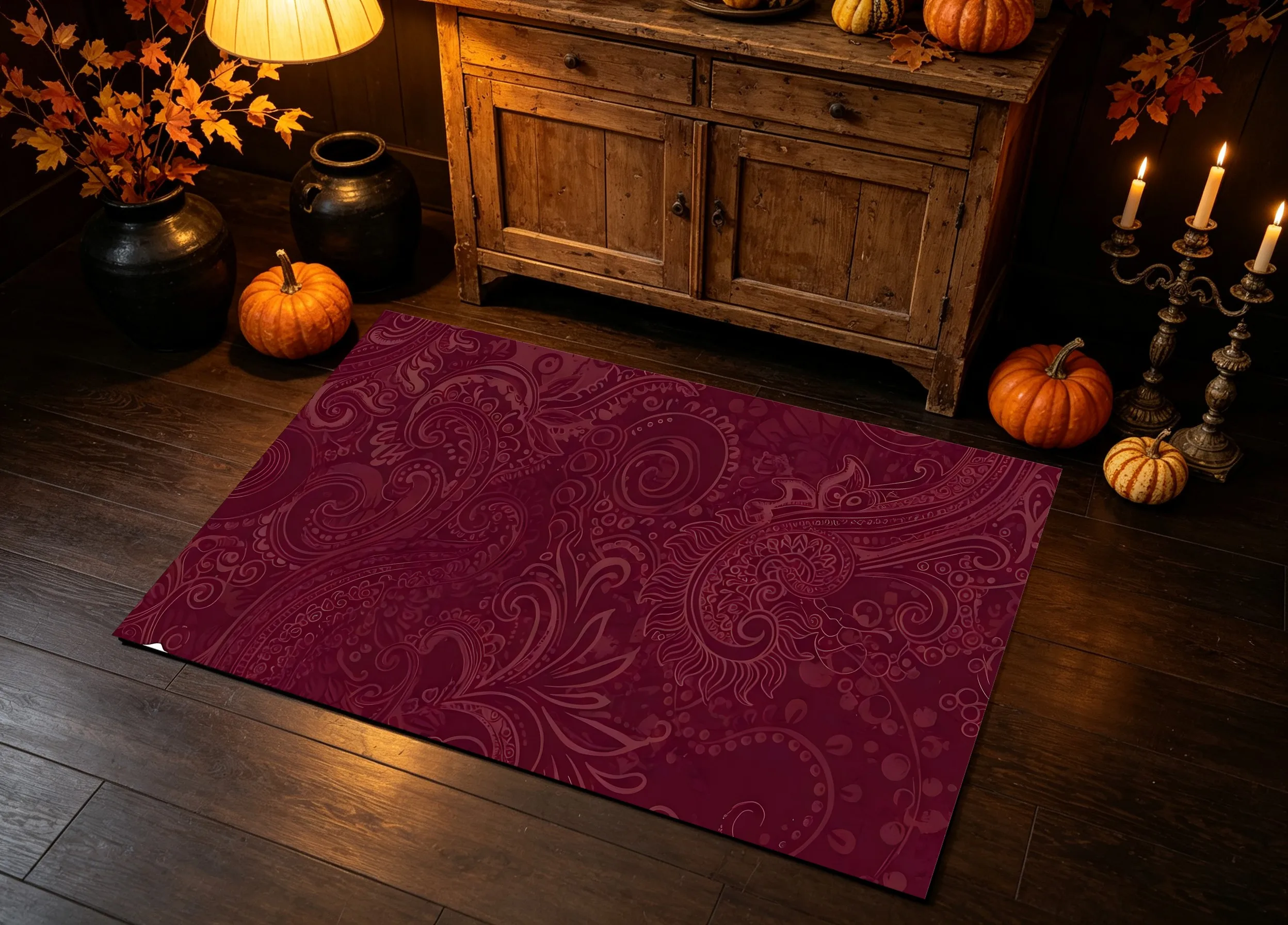 Burgundy Paisley Pattern Vintage-Style Luxury Christmas and New Year Rug, Suitable for Living Room, Bedroom, and Bedside, Creating a Warm and Inviting Autumn/Winter Atmosphere
