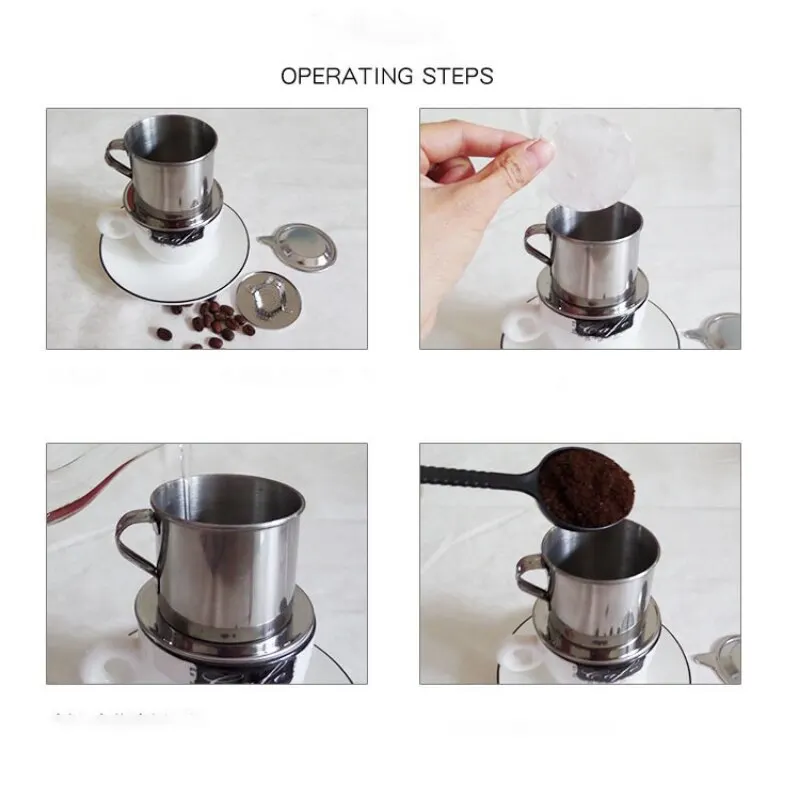 Stainless Steel Coffee Filter Infuse Cup Vietnamese Coffee Dripper Maker Pot Portable Coffee Drip Strainer Kitchen Coffee Tools