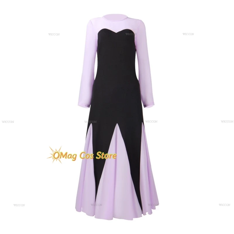 Womens Mermaid Ursula Cosplay Costume Wig Halloween Villain Party Masquerade Octopus Role Play Clothes Purple Maxi Dress Skirt