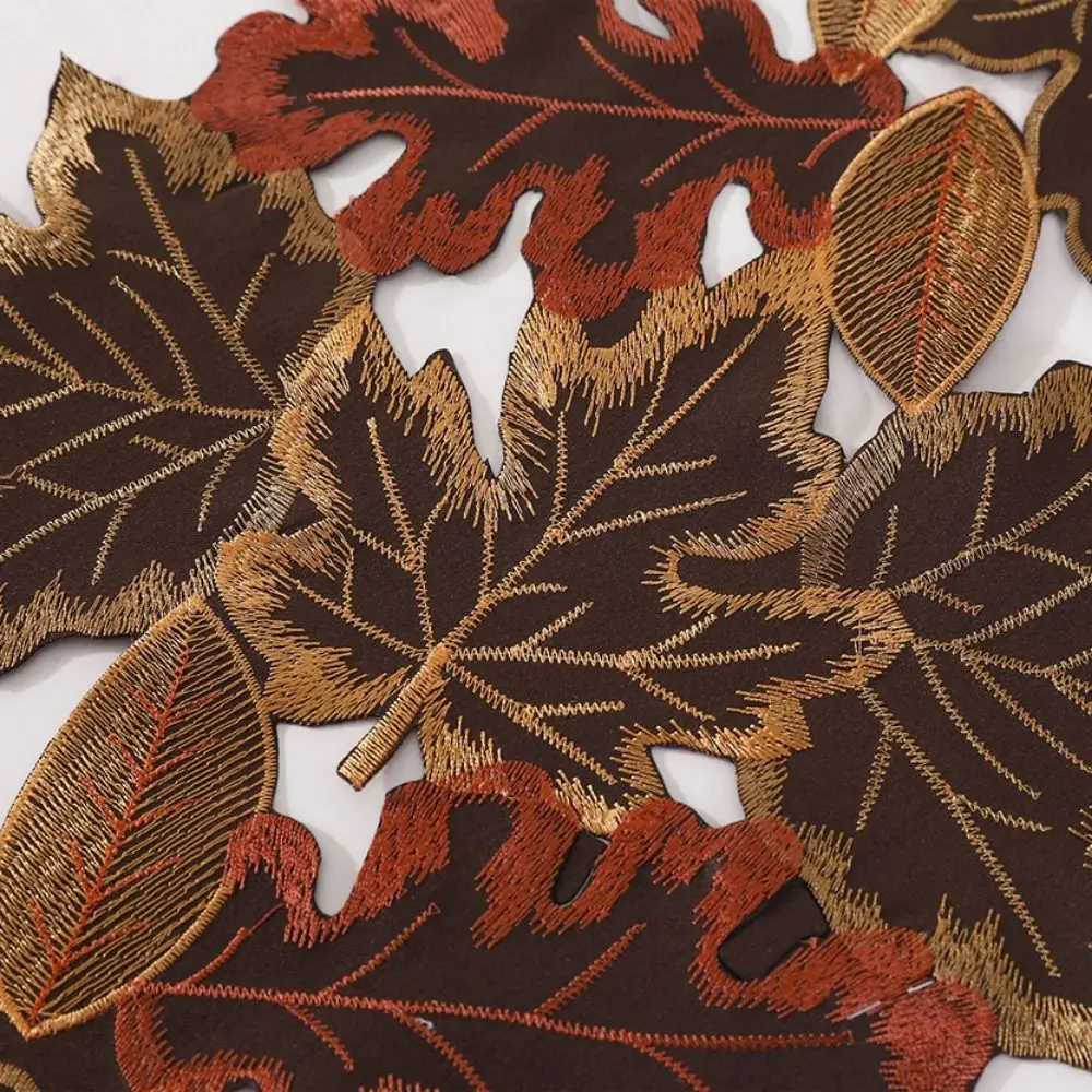 Rustic Maple Leaf Embroidered Table Runner Leaf Pattern Multicolor Dinner Mat Hollow Table Mat Autumn Themed