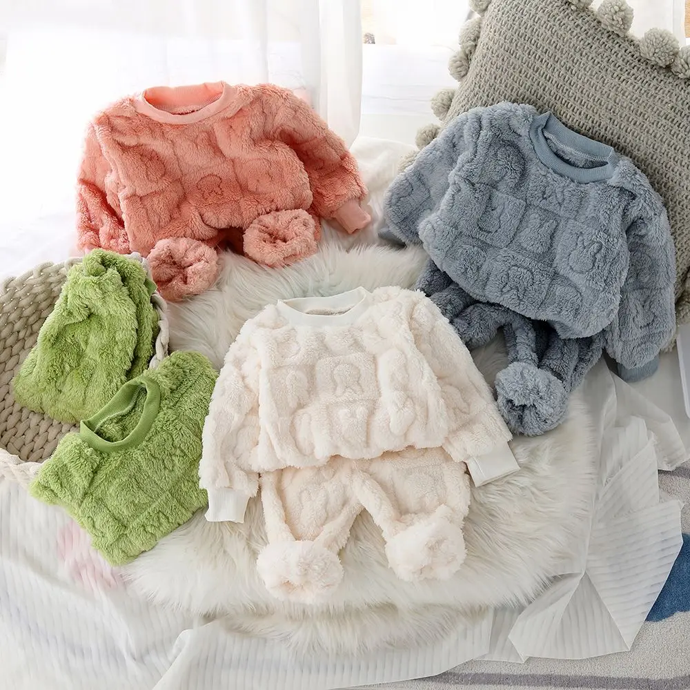 

Pajamas Sets Winter Kids Pajamas Set Fleece 2 Piece Warm Cozy Sleepwear Loungewear for Boys Girls