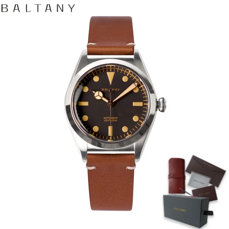 Baltany ريترو Bubbleback ساعة رجالي فاخرة موضة جلدية الياقوت OVETTO NH38 حركة الاستوائية الهاتفي ساعة أوتوماتيكية الرجال