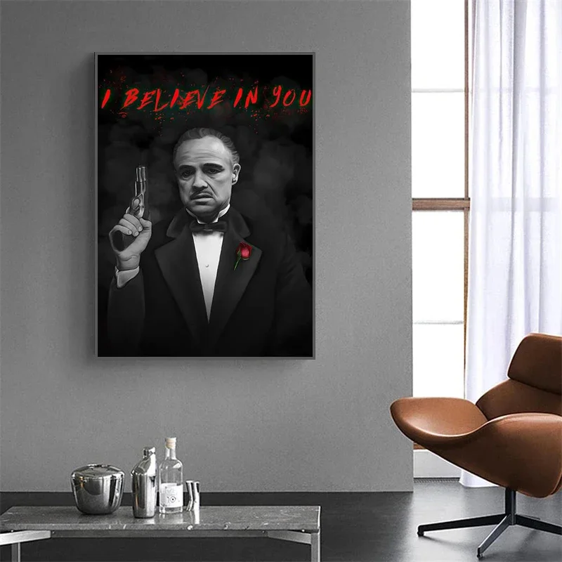 Motivational Canvas Prints Mafia Portrait Painting Gangster Bosses Legends Art Posters Scarface Escobar Godfather Wall Decor #5