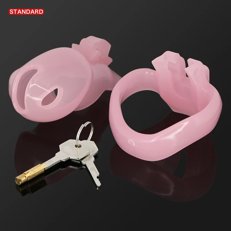 Pink Plastic Chastity Device with 4 Size Penis Rings Penis Cage Male Chastity Belt Cock Cage Lock Adult Games Sex Toys For Men