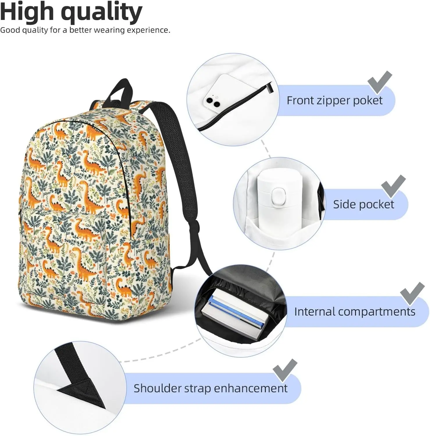 Travel Backpack for Women Men Plant Dinosaur Cute Print Canvas Simple Modern Backpack Bag for Hiking