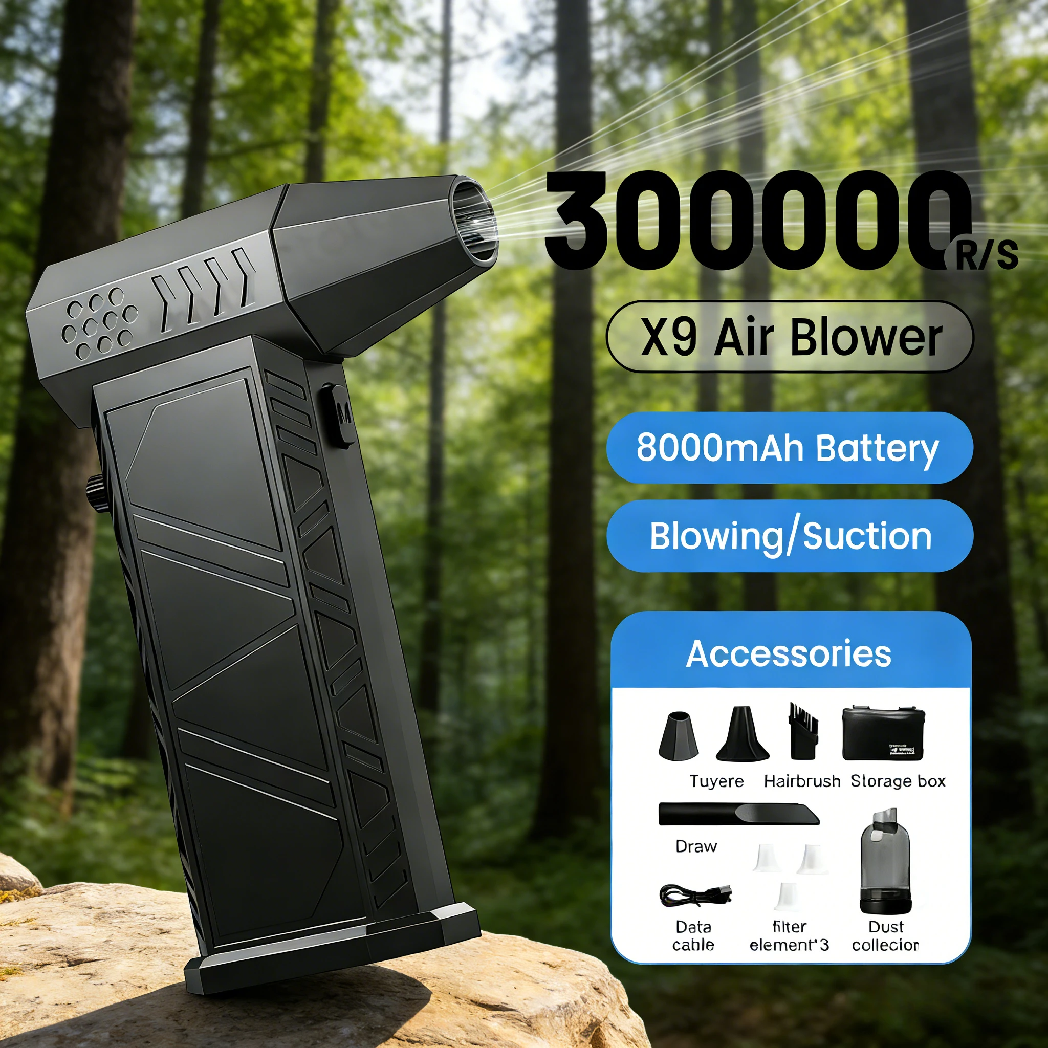 

Вентилятор-воздуходувка X9 Turbo Fan Jet Blower 300000 об/мин, бесщеточный | Пылесос-воздуходувка 2-в-1 для ПК, клавиатуры, дома и автомобиля