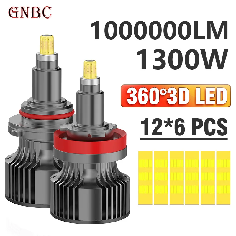 3D H7 LED Car Headlight Bulb Canbus H8 H4 H11 360 Fog Lights 9006 9005 9012 Led high power plug and play Auto Lamps 6000K 1300W