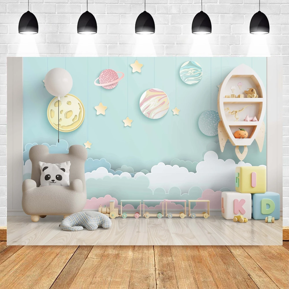 Newborn Photography Backdrop Hot Air Balloon Cartoon Bear Baby 1st Birthday Decor Room Decor Photocall Background Photo Studio