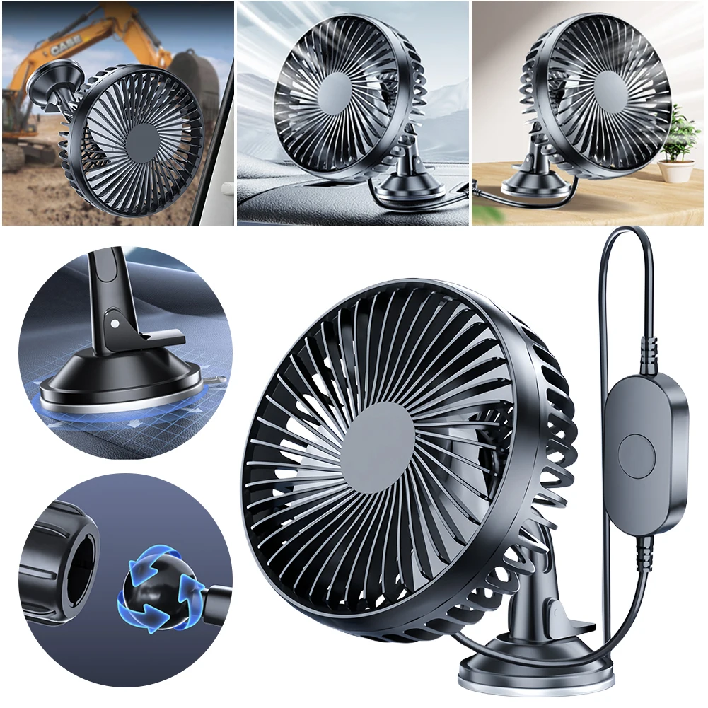 

12V/24V Electric Car Fan 360°Rotatable Portable Cooling Air Fan for Vehicle Car Truck Van SUV RV ATV Boat Home Desk
