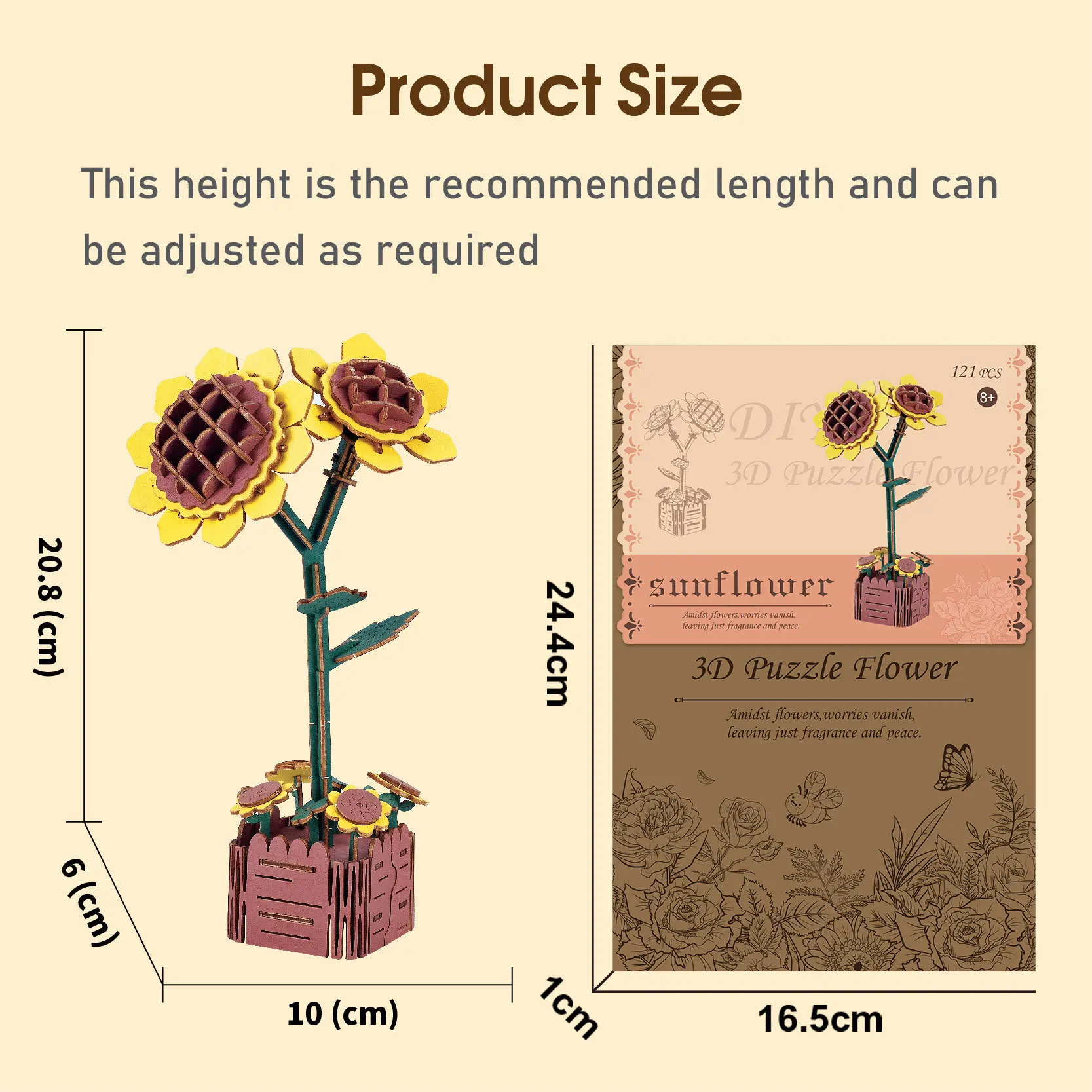 Margarita madera arte bloque de construcción flor arreglo floral de madera rompecabezas DIY regalo juguete ornamento