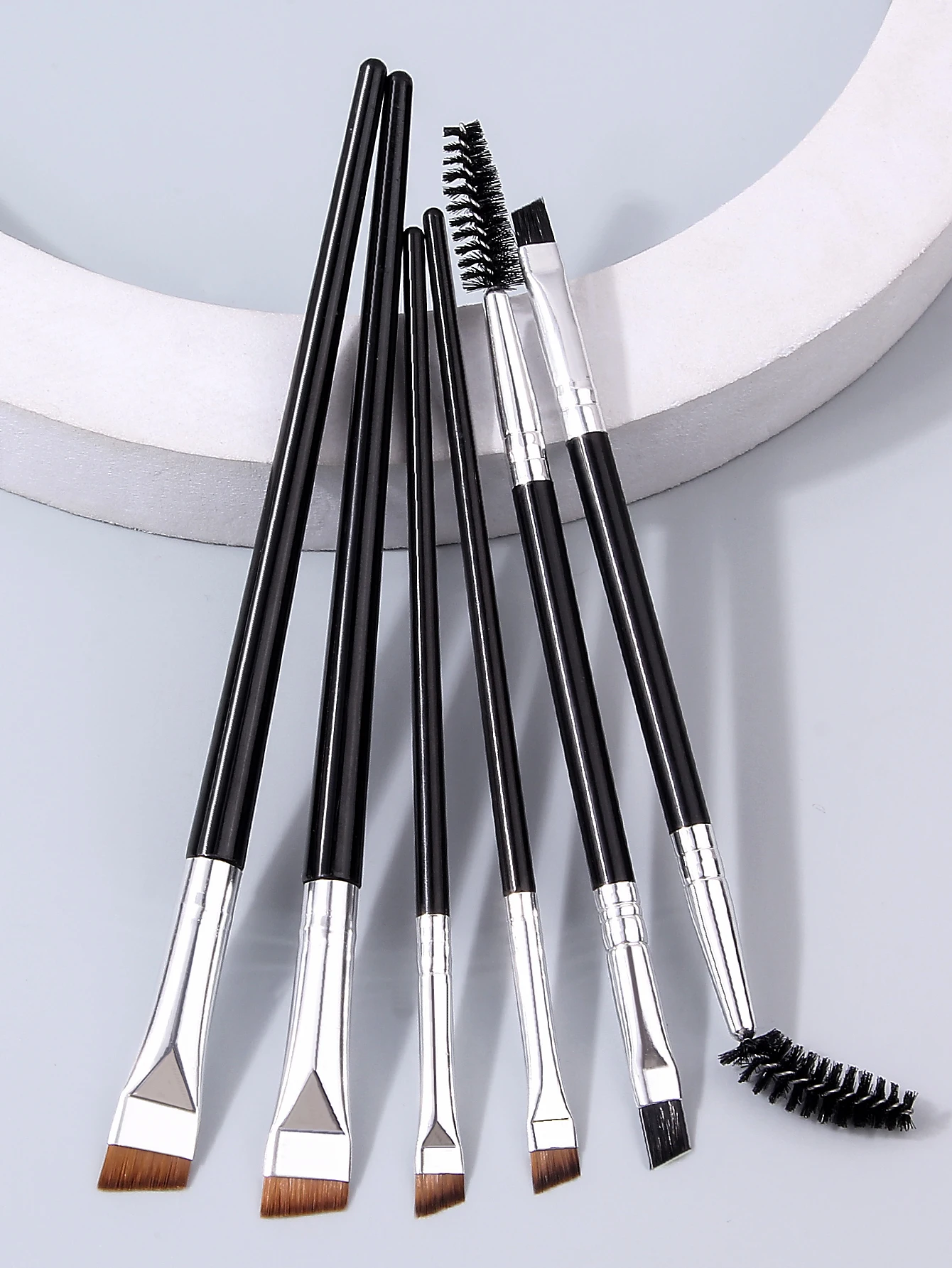 6PCS Professional Eye Brush Set, Sickle/Angled Liner & Spiral Lash/Brow Tools, Soft Synthetic Fiber Travel Kit for Beginners