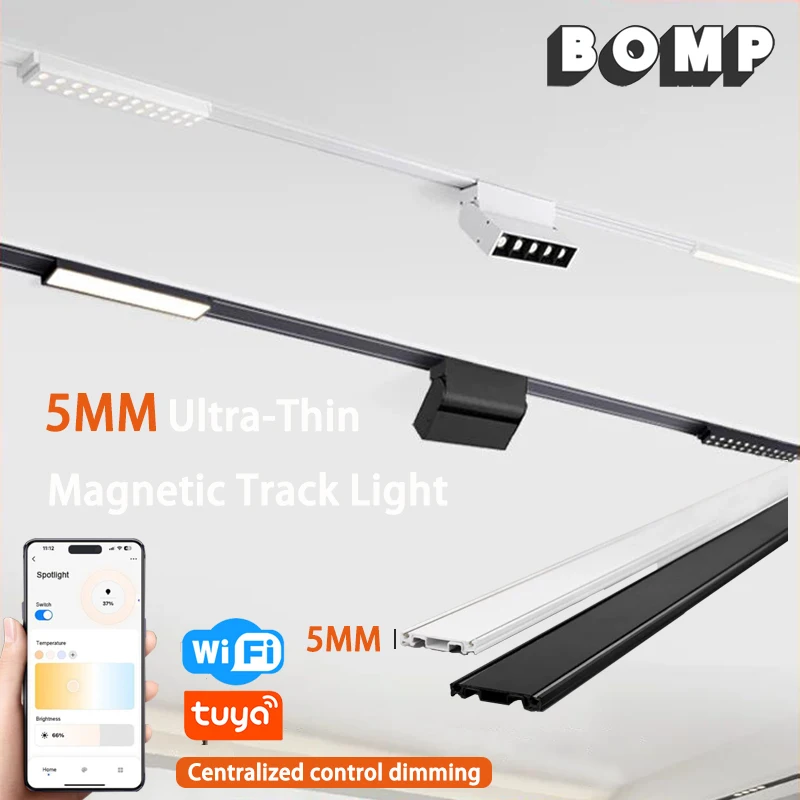 

Smart 5mm Magnetic Track Light Dimmable Rail Lamp Tuya Centralized Control Ceiling System Lights Fixtures DC48V for Home Bedroom