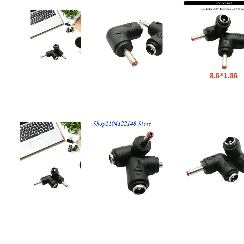 P9FA DC5.5x2.1mm Female to Round Head DC3.5x1.35mm Male Socket Connector Adapter Laptops Elbow Charging Converter
