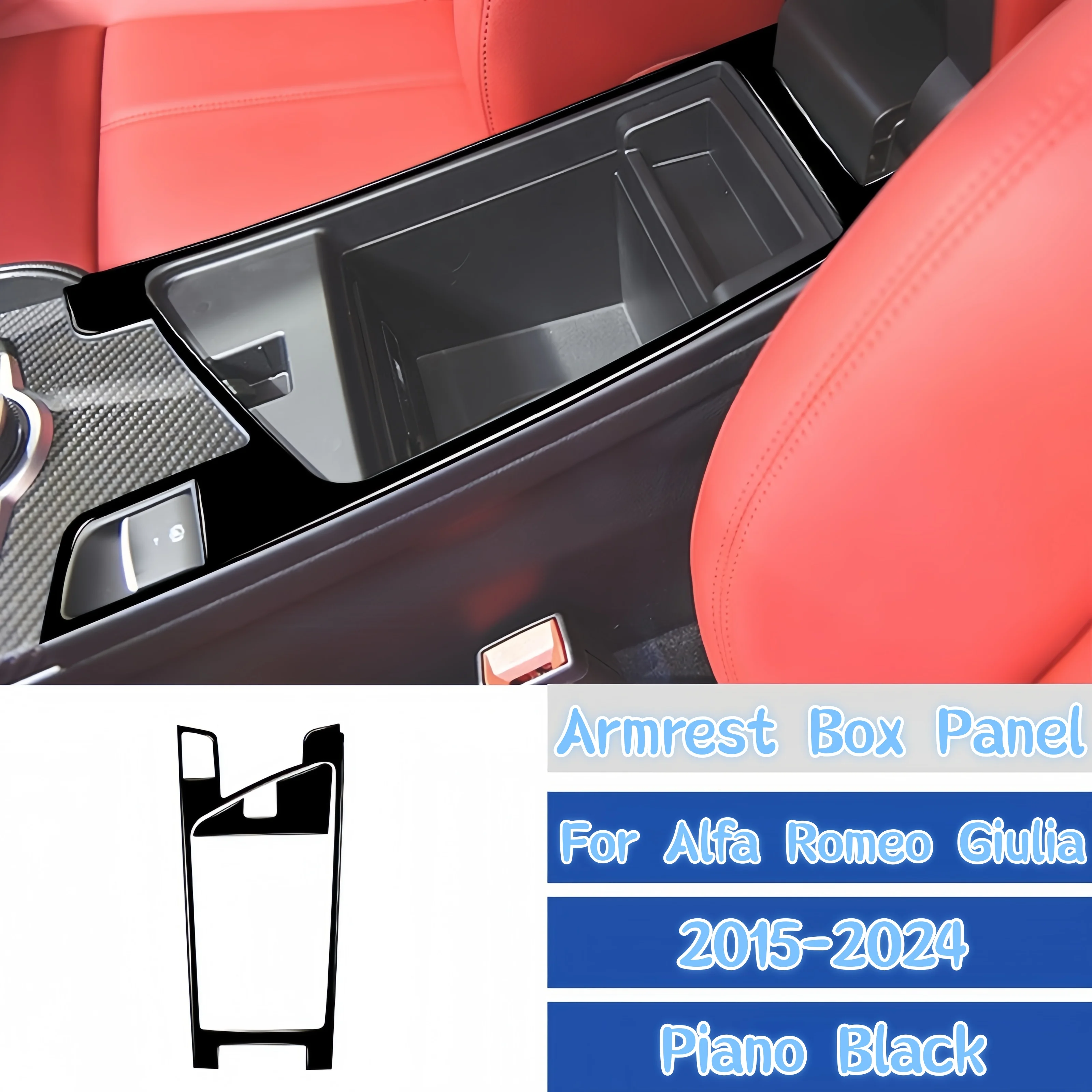 For Alfa Romeo Giulia 2015-2024 Piano Black Car Armrest Storage Box Panel Trim Cover Decoration Stickers Interior Accessories