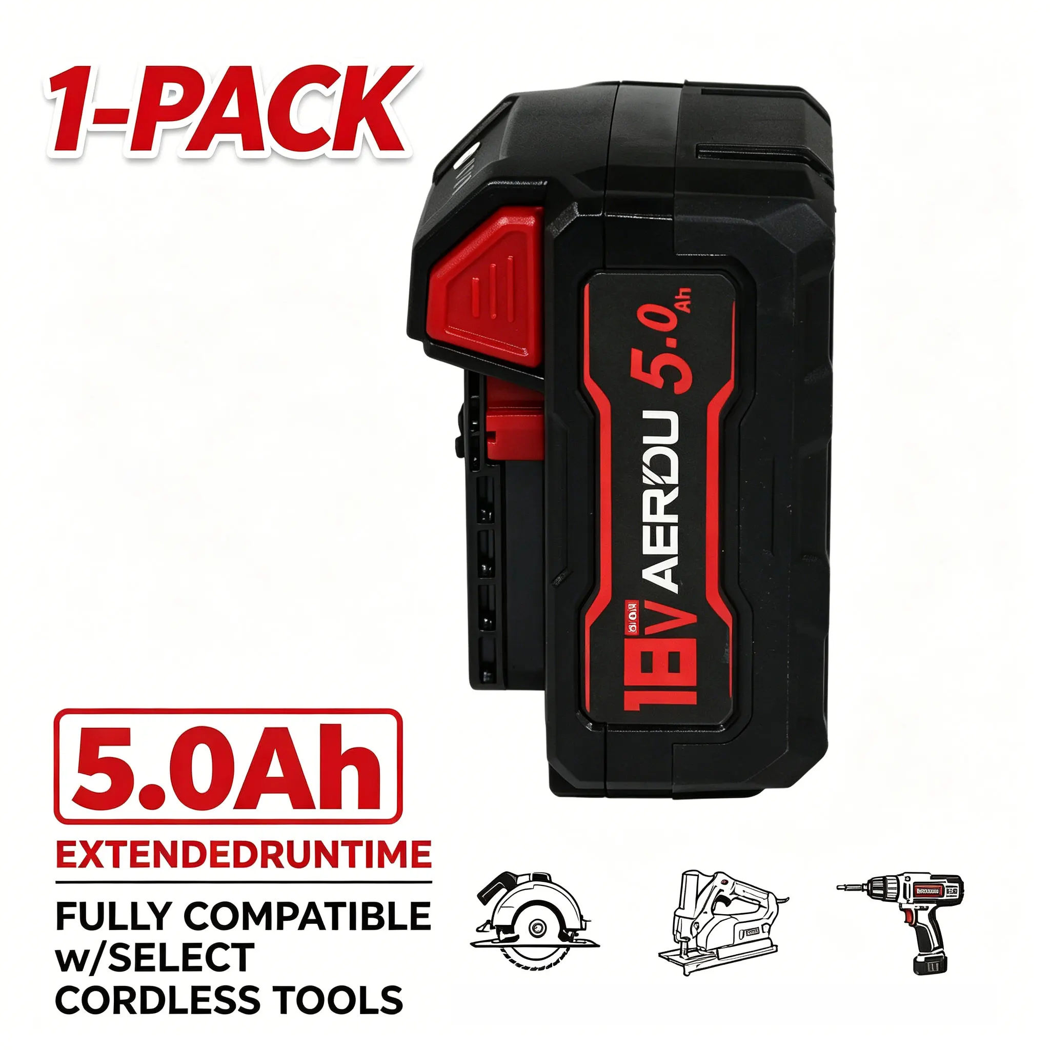 

1-Pack 18V 5.0Ah Battery with USB-C Port for Milwaukee M18 Tools, Lithium Ion Replacement Battery