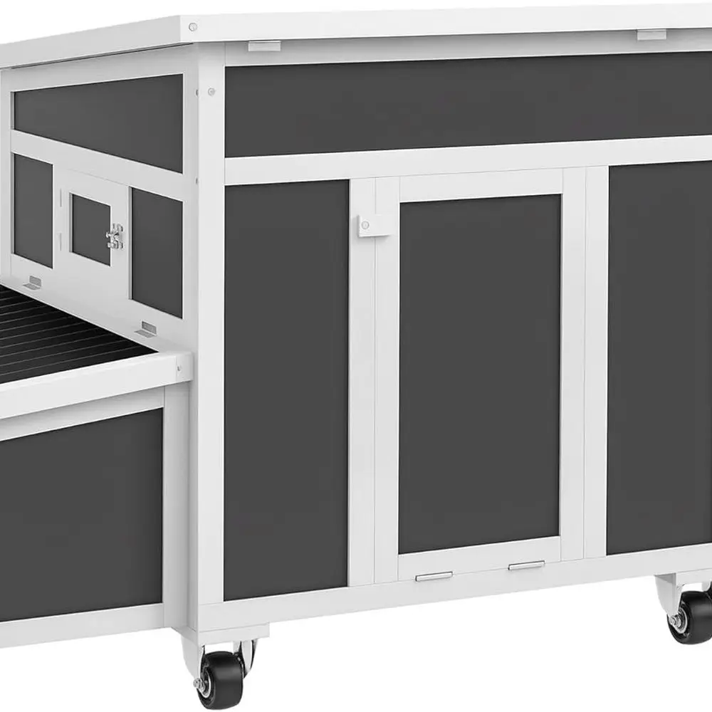 

Outdoor Chicken Tractor & Rabbit Hutch: 6-Chicken Cage, Nesting Box, Tray, Windows - Dark Gray