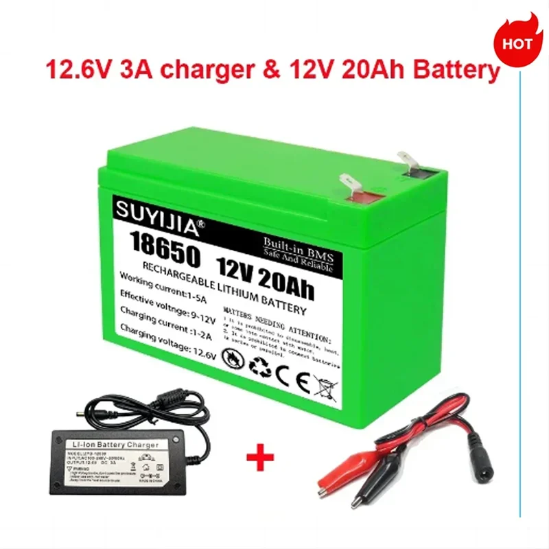 12V 20Ah 18650 Lithium Battery Pack Built-in 30A BMS for Solar Energy Electric Vehicle Li-ion Electric Lighting Outdoor Battery