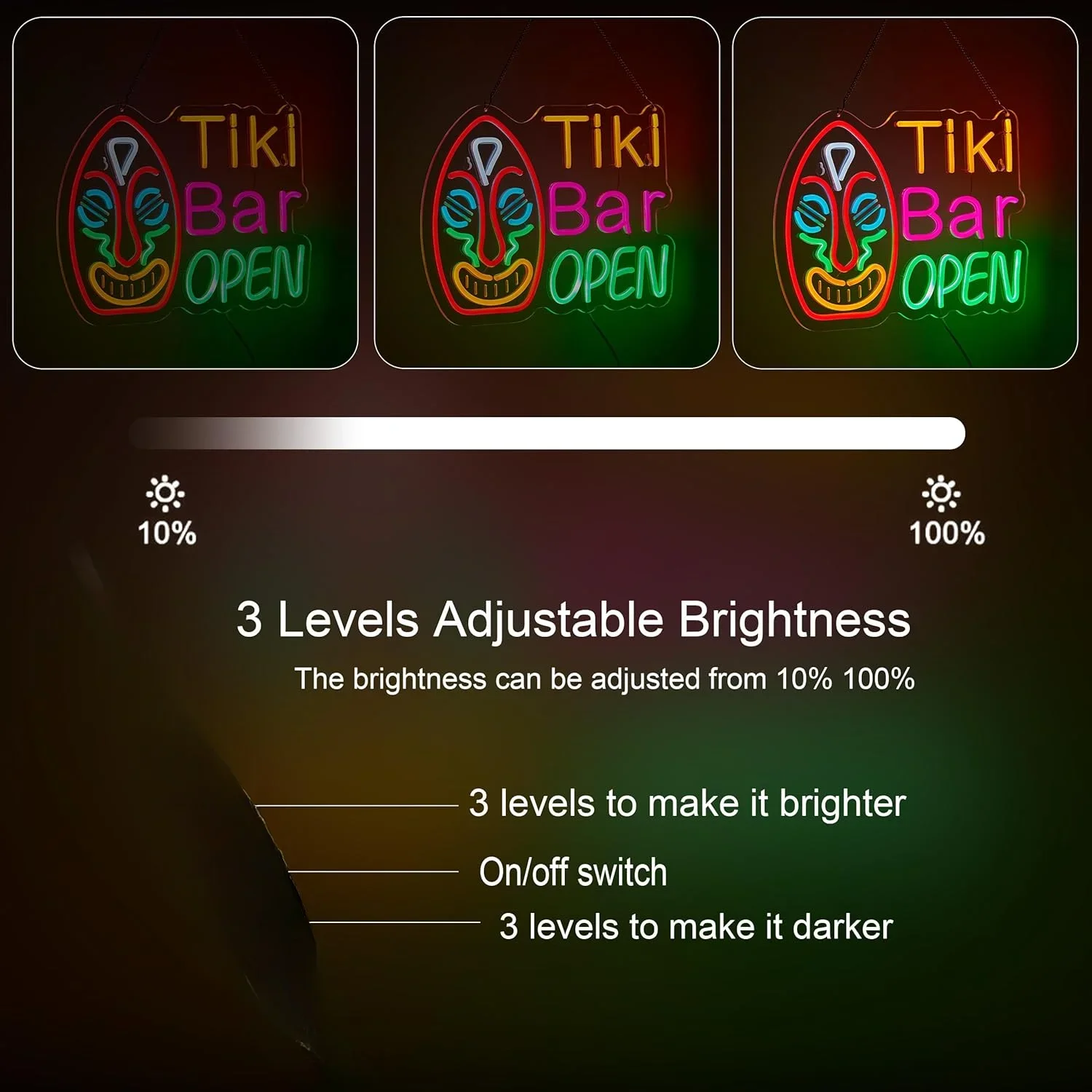 Tiki Bar Open Neon Sign LED Neon Light Sign for Art Man Cave Bar Pub Recreation Room Wall Artwork Sign Home Decor Christmas Gift