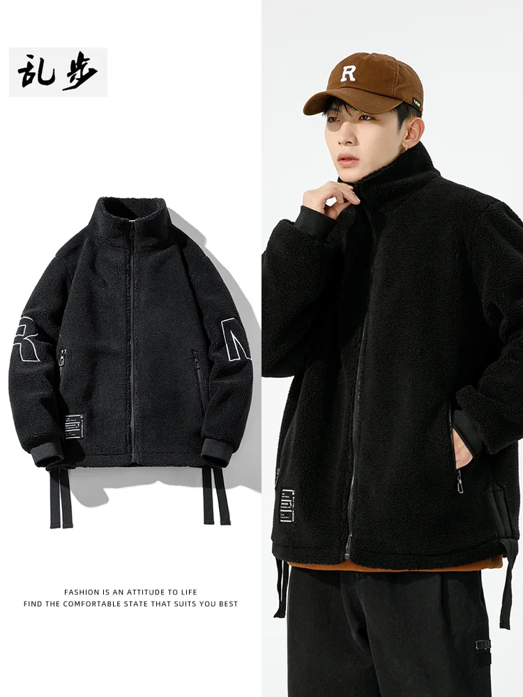

Мужская зимняя утепленная хлопковая куртка с мехом ягненка, бейсбольная куртка с вышитыми буквами, повседневная свободная молодежная модная верхняя одежда