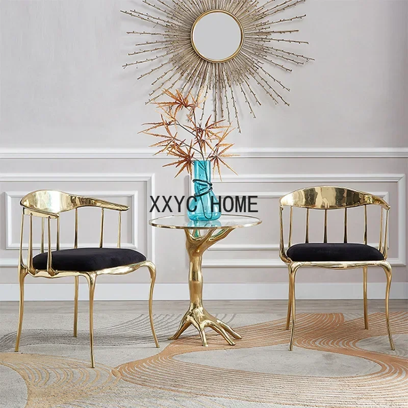 

Dining light luxury high-end high-end back designer modern minimalist living room metal armrest leisure