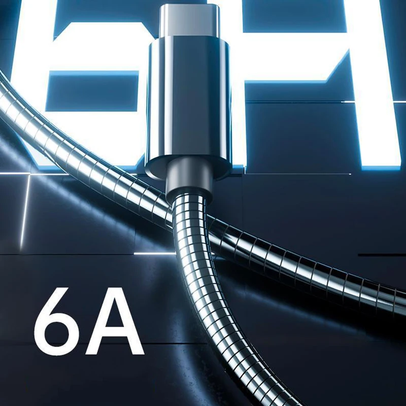 66W 6A Type C Charge Data Cable Spring Metal Braided For Xiaomi 13 K50 K60 Huawei Samsung S3 S6 S7 Android Phone Micro USB Cord