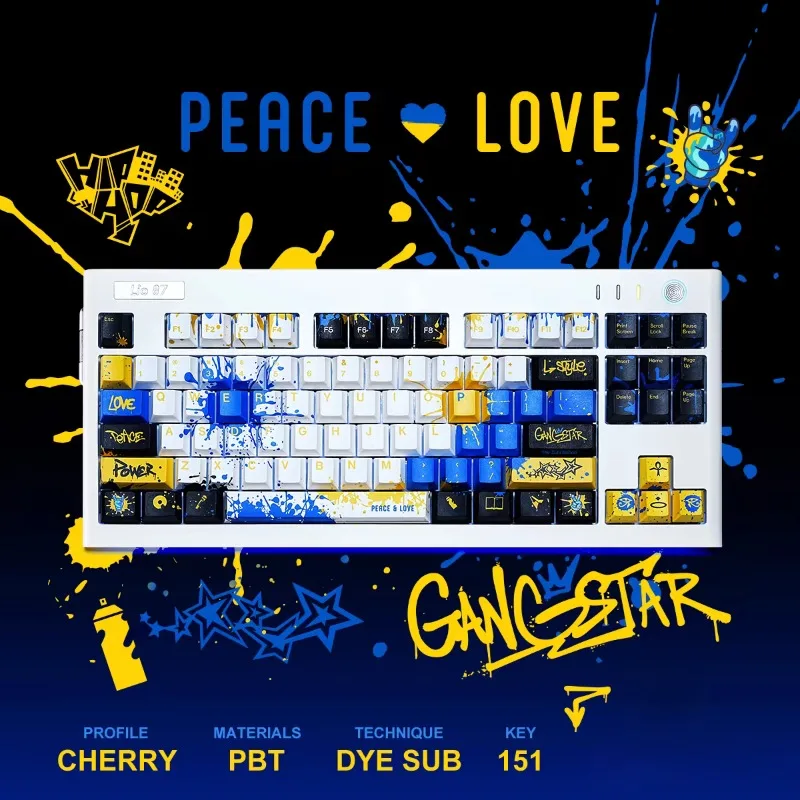 mifuny peace heart tema keycaps 151 teclas pbt keycap cherry profile key caps para teclado mecanico personalizado acessorios para jogos 01