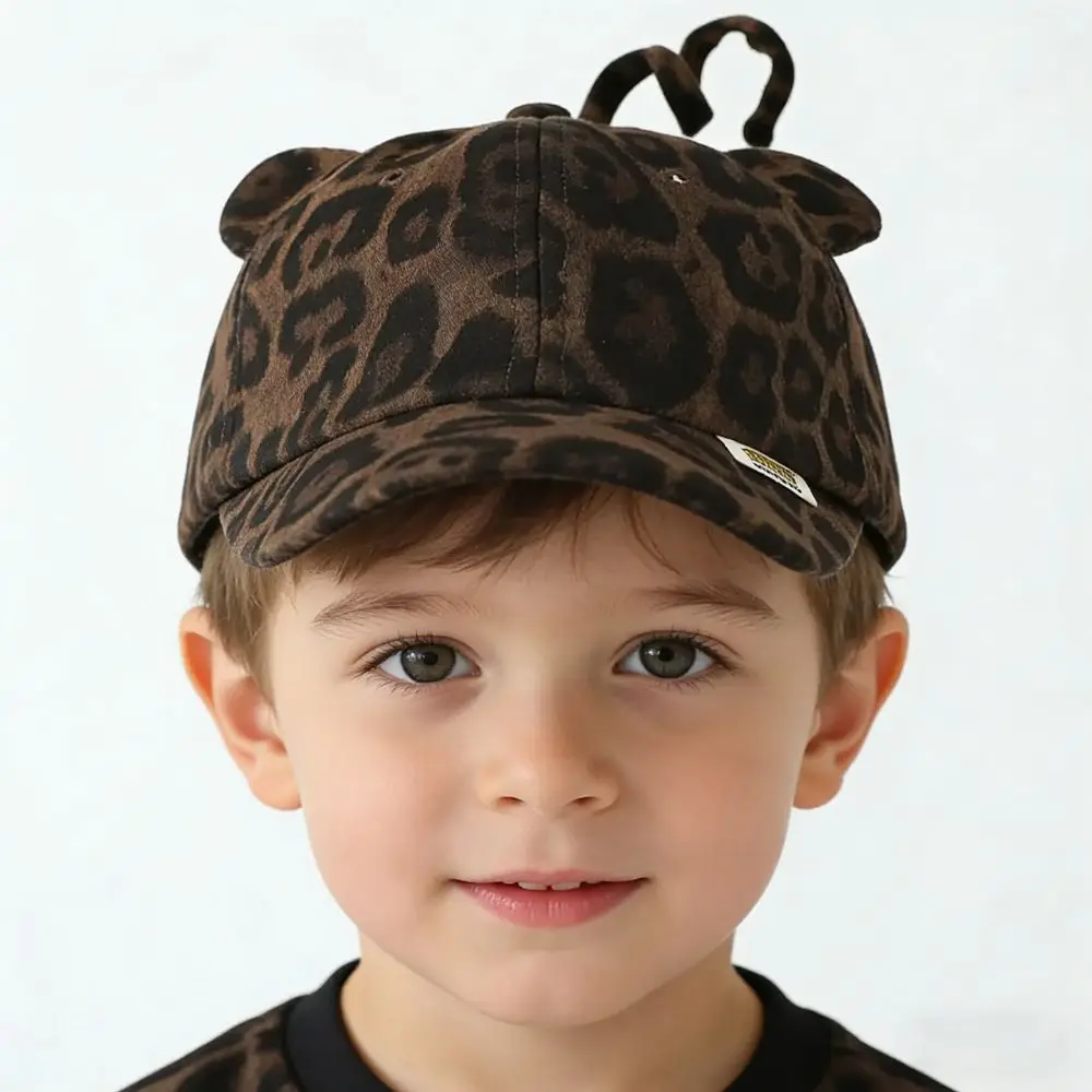 

Adjustable Baseball Cap Cute Ears and tail UV Protection Infant Toddler Hat Vintage Leopard Print Warmer Short Brim Hat