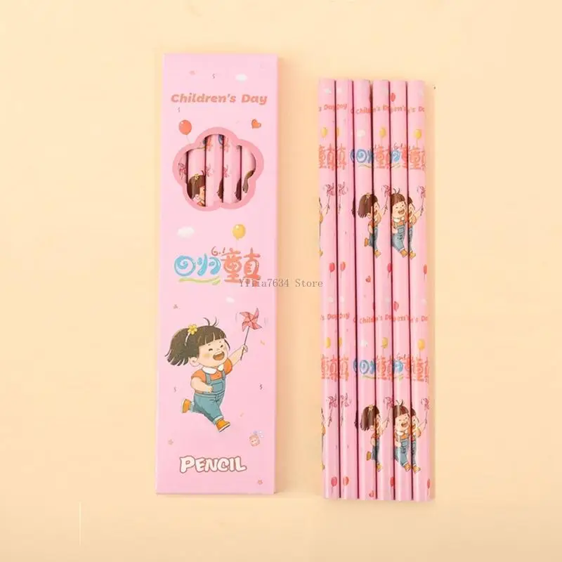 6PCS Wooden Children Pencils Cartoon Drawing Pencils for Student Children